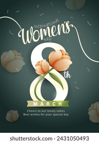 8th March,International Women's Day Flyer for Women's Day with the decor of flowers.