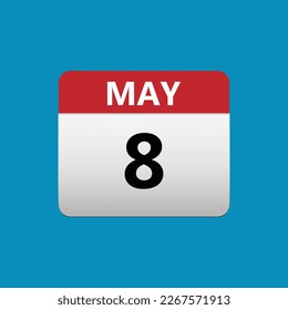8th May calendar icon. May 8 calendar Date Month icon vector illustrator