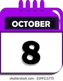 8th of october. calendar with date number eight, eighth day of october, month of october