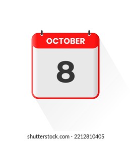 Oktober Kalendersymbol. Oktober 8 Kalendertag Monat Monat Symbol Vektorgrafik-Illustrator