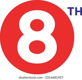 8th Ordinal Numbers counting vector art illustration with fantastic font and blue red color - 8th anniversary - happy birthday