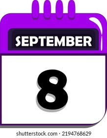 8th of September. calendar with date number eight, eighth day of september, month of september