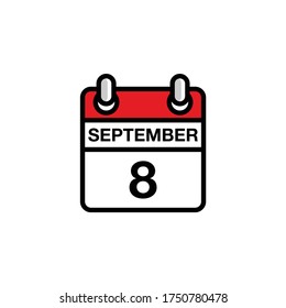 8th of September flat day of the month calendar icon. Date and time schedule concept. Vector illustration design