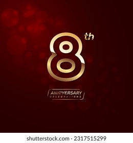 8th year anniversary logo design with a double line concept in gold color