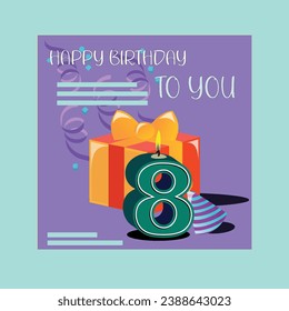 8th Year Birthday Invitation Vector customizable design
