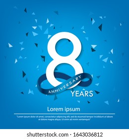 8th years anniversary celebration emblem. white anniversary logo isolated with blue circle ribbon. vector illustration template design for web, flyers, poster, greeting card and invitation card