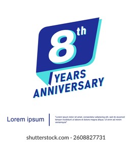 8th years anniversary celebration emblem. anniversary logo isolated with blue ribbon on white background. vector illustration template design for web, flyers, poster, invitation or greeting card