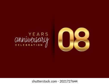 8th years anniversary celebration logotype with gold and elegant color isolated on red color. vector anniversary for celebration, invitation card, and greeting card.