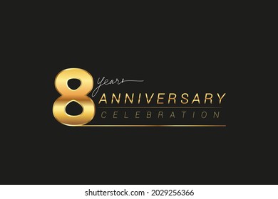 8th years anniversary celebration logotype. Anniversary logo with golden and silver color isolated on black background, vector design for celebration, invitation card, and greeting card.
