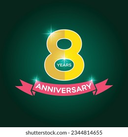 Logo del 8° aniversario con icono de cinta roja, cartel de la fiesta de cumpleaños número 20