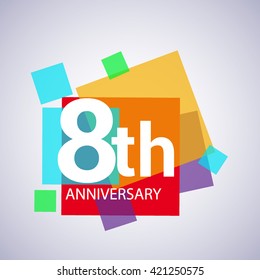 8th years anniversary logo, vector design birthday celebration with colorful geometric isolated on white background.