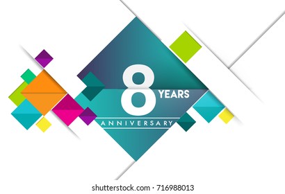 8th years anniversary logo, vector design birthday celebration with colorful geometric isolated on white background.