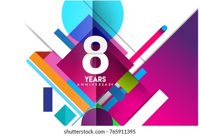 8th years anniversary logo, vector design birthday celebration with colorful geometric isolated on white background.