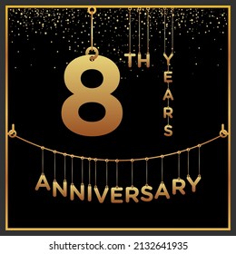 8th years anniversary, vector design for anniversary celebration with gold color on black background, simple and luxury design. logo vector template