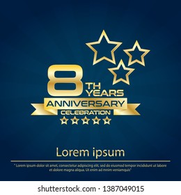 8th years elegance golden and star anniversary celebration emblem ,anniversary logo design for web, game, creative poster, booklet, leaflet, flyer, magazine, greeting card and invitation card