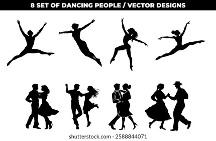 8x Dance School Logo with Full Body Silhouettes in motion rythm
