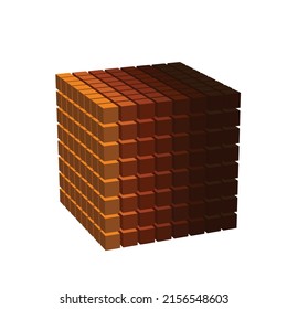 8x8 color gradient small cubes in shape of big cube. Blockchain concept. Voxel art. 3d Vector illustration. 