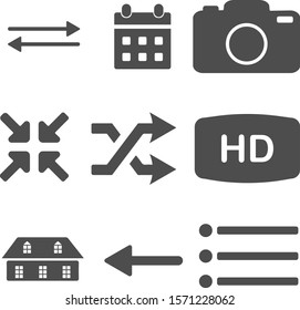 9 in 1 icon pack calendar hd and compress arrow and cross arrow house and left arrow list icon camera icon left right arrow
