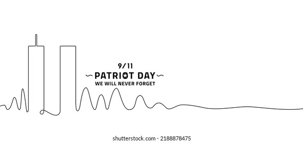 9 11 memorial day September 11.Patriot day Twin Towers. We will never forget, the terrorist attacks of september 11. Twin Towers with continuous drawing single line art