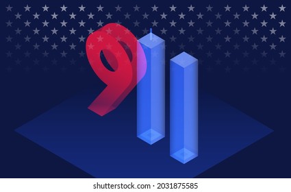 9 11 Memorial Patriot Day vector illustration - blue background with 3d 911 shapes