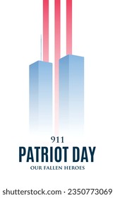 9 11 Patrio Day vertical banner. Twin Towers NYC Against background of red and white stripes. Our fallen heroes.