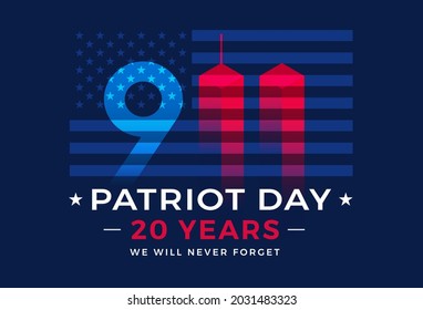 9 11 Patriot Day 20 Years USA - patriotic background vector 