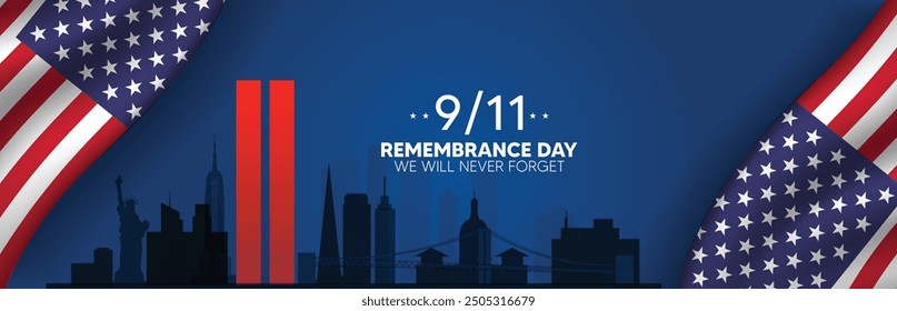 9 11 Remembrance Day on September 11 Patriot Day vector poster