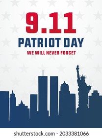 9 11 remembrance day,  patriot day, we will  never forget, 20 years remembering 9-11 modern creative minimalist design concept, social media post, template with white text on a dark background