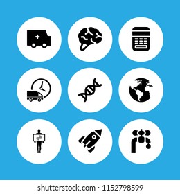 9 3d icons in vector set. rocket, nervous system, technological and healthcare and medical illustration for web and graphic design