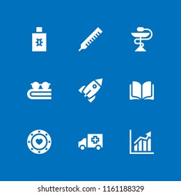 9 3d icons in vector set. casino token with heart, ascendant bars graphic, rocket and healthcare and medical illustration for web and graphic design