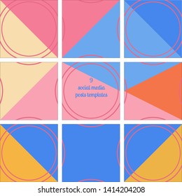 9 abstract geometrical colorful social media template with puzze design.