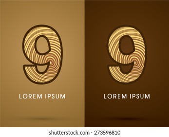 9 ,Abstract Number, font, concept wood, sign ,logo, symbol, icon, graphic, vector.