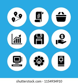 9 account icons in vector set. atm, savings, ascendant bars graphic and save illustration for web and graphic design