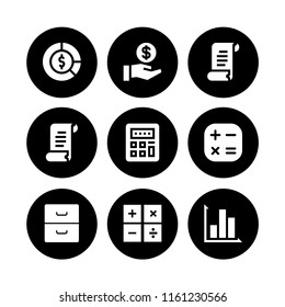 9 accounting icons in vector set. calculation, graph, savings and business and finance illustration for web and graphic design