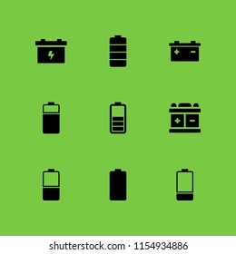 9 accumulator icons in vector set. battery illustration for web and graphic design