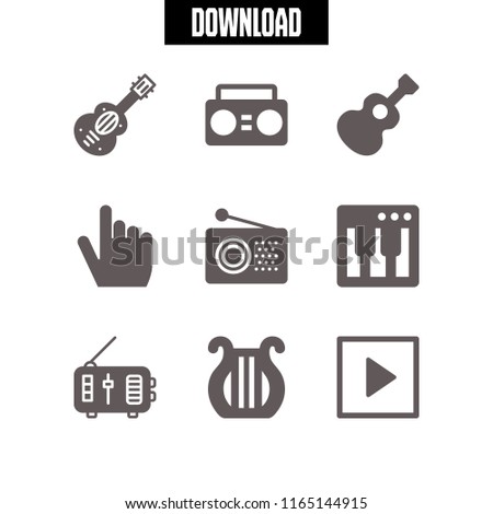 9 acoustic vector icon set with guitar, synthesizer, spanish guitar and play buttom icons for mobile and web