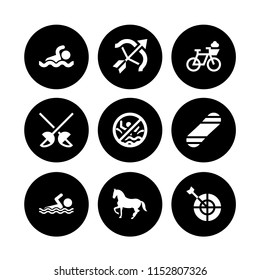 9 action icons in vector set. bicycle, horse, swimming pool and sports and competition illustration for web and graphic design