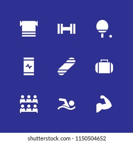 9 active icons in vector set. ping pong, class, swimming figure and journey illustration for web and graphic design