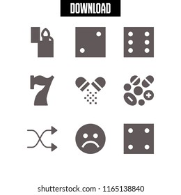 9 addiction vector icon set with shuffle, lighter, sad and slot machine icons for mobile and web