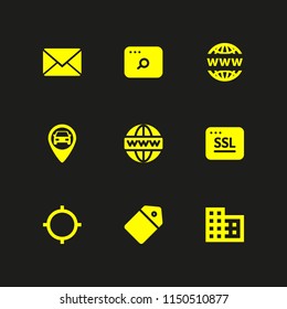 9 address icons in vector set. gps, domain, www and domain registration illustration for web and graphic design