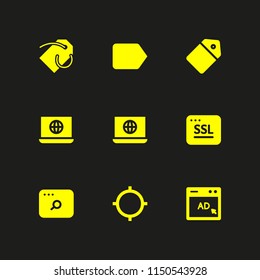 9 address icons in vector set. url, price tag, browser and www illustration for web and graphic design