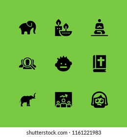 9 african icons in vector set. safari, elephant, confused and team illustration for web and graphic design
