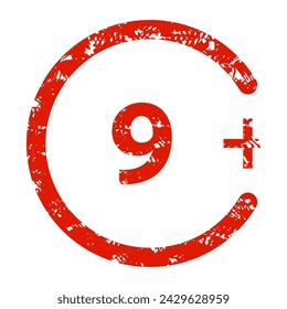 9 age limit for cartoon and movie. Vector of limit ages movie, 9 plus sign, symbol forbidden icon, round year old, cartoon content graphic illustration