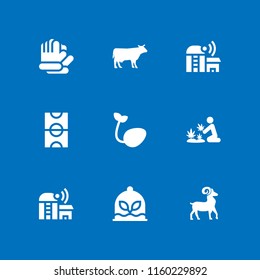 9 agriculture icons in vector set. goat, farming and gardening, sprout and cow silhouette illustration for web and graphic design