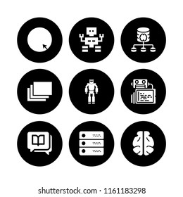 9 ai icons in vector set. internet, robot, server and military robot machine illustration for web and graphic design