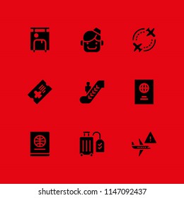 9 airport icon set with luggage, stewardess and suitcase vector illustration for graphic design and web