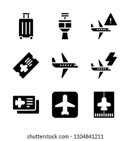 9 Airport icons vector set. gate, barcode, traffic and sunlight illustration for web.