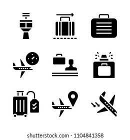9 Airport icons vector set. beautiful, bag, control and atmosphere illustration for web.