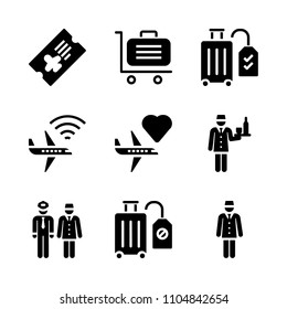 9 Airport icons vector set. attractive, female, happy and sky illustration for web.