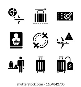 9 Airport icons vector set. voyage, check, country and trip illustration for web.